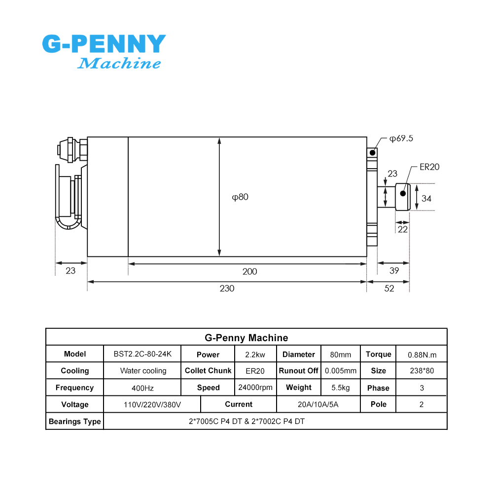 G-Penny 2.2kw ER20 CNC Water C - 2.2Kw Water Cooled Spindle Kit Vfd recension och pris